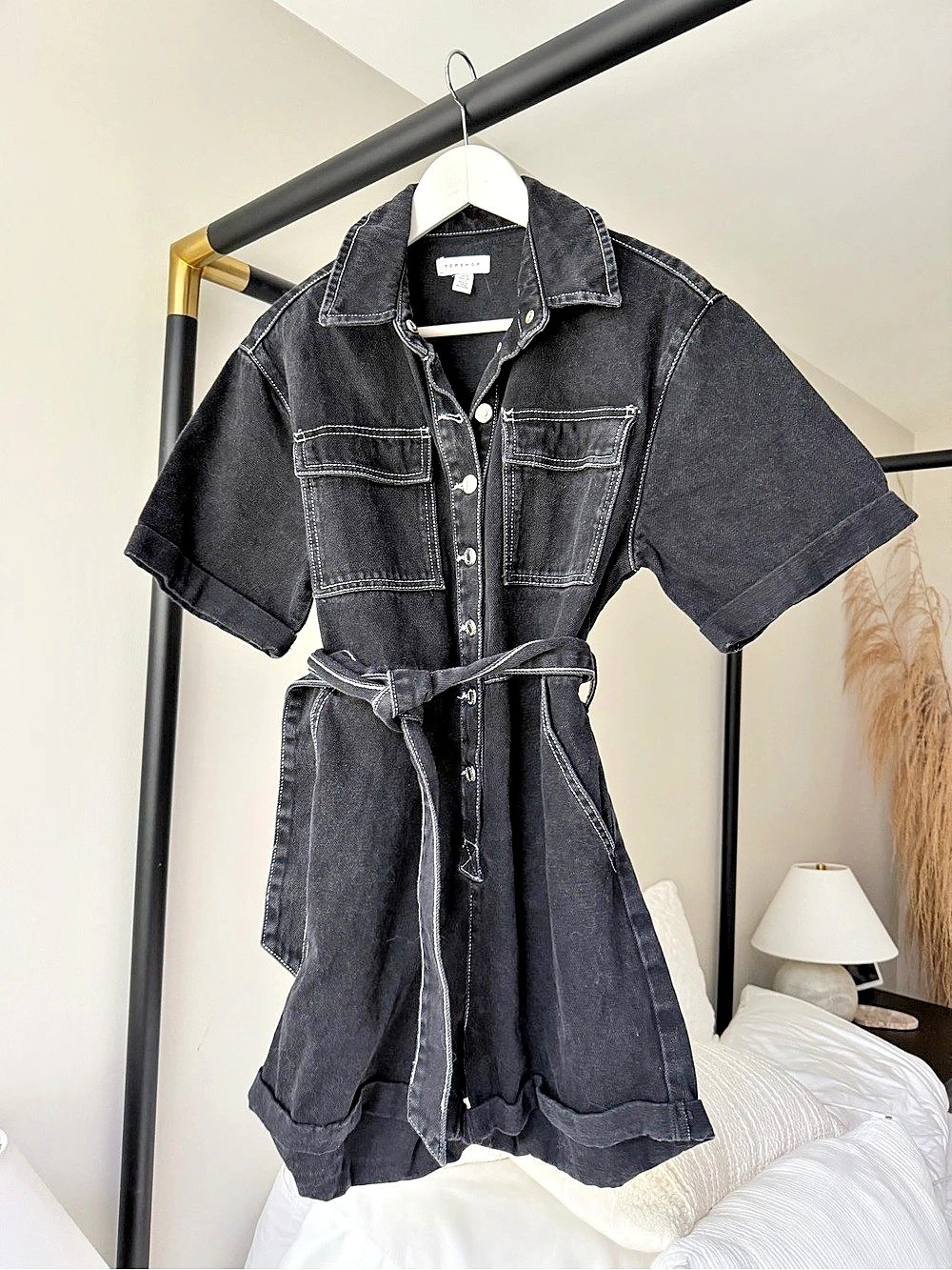 Topshop Denim Utility Romper Black Denim 6 US